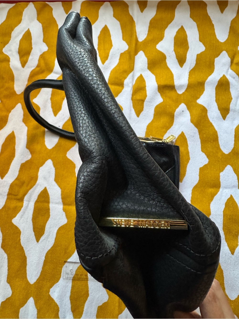 Steve Madden Black Mixed-Texture Tote with Gold Hardware - Picture 3 of 4